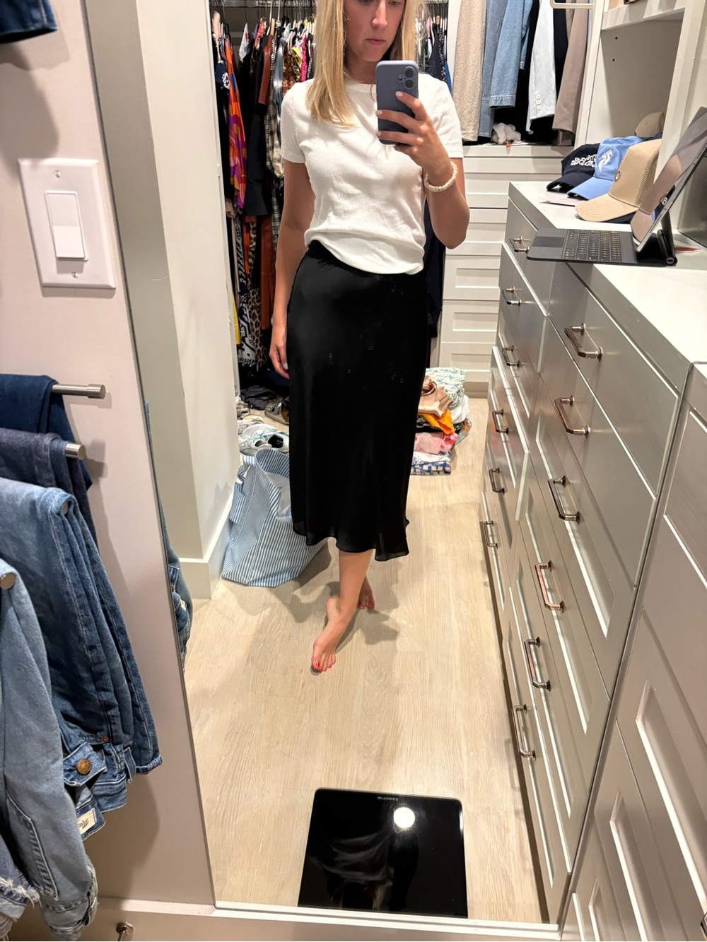 BCBGMaxAzria Black Satin Midi Slip Skirt